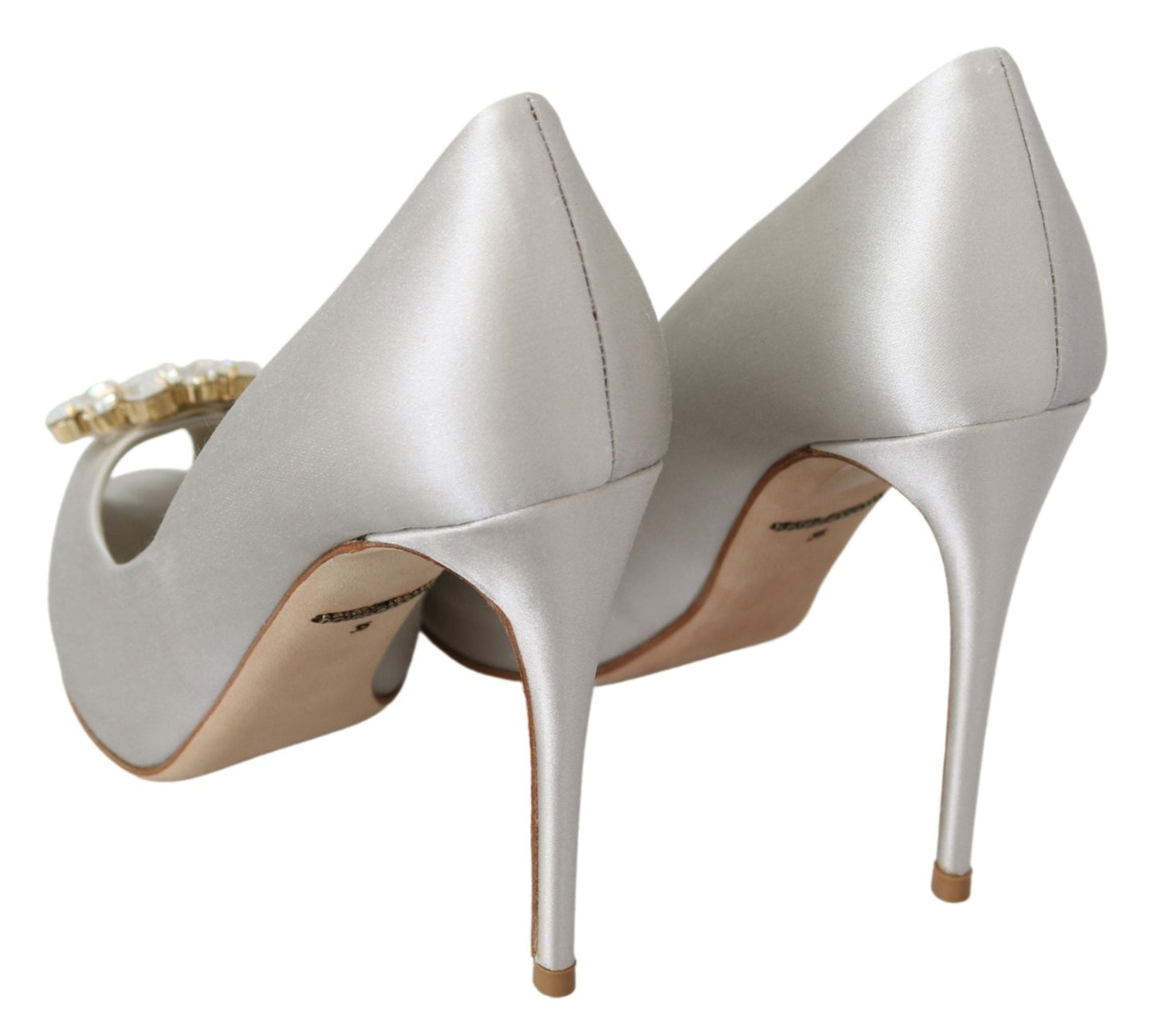 Dolce & Gabbana White Crystals Peep Toe Heels Satin Pumps Shoes - SMARTMARTNZ