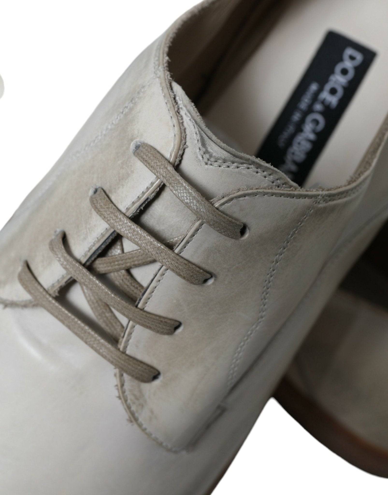 Dolce & Gabbana White Distressed Leather Derby Dress Shoes - SMARTMARTNZ