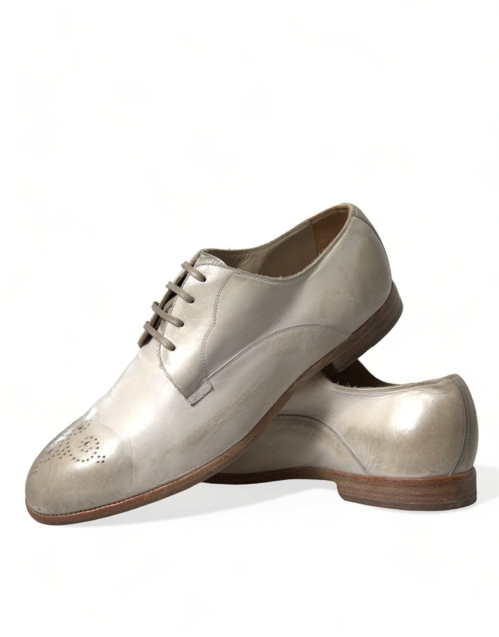 Dolce & Gabbana White Distressed Leather Derby Dress Shoes - SMARTMARTNZ