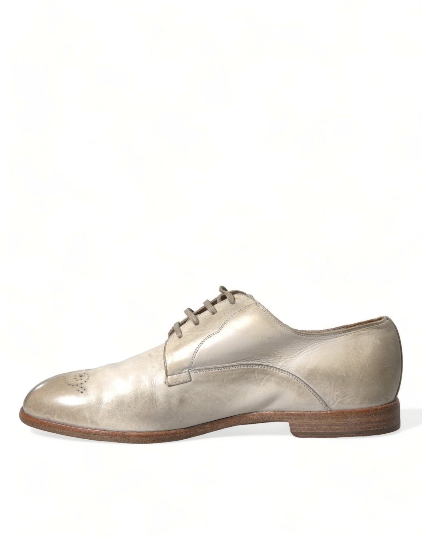 Dolce & Gabbana White Distressed Leather Derby Dress Shoes - SMARTMARTNZ