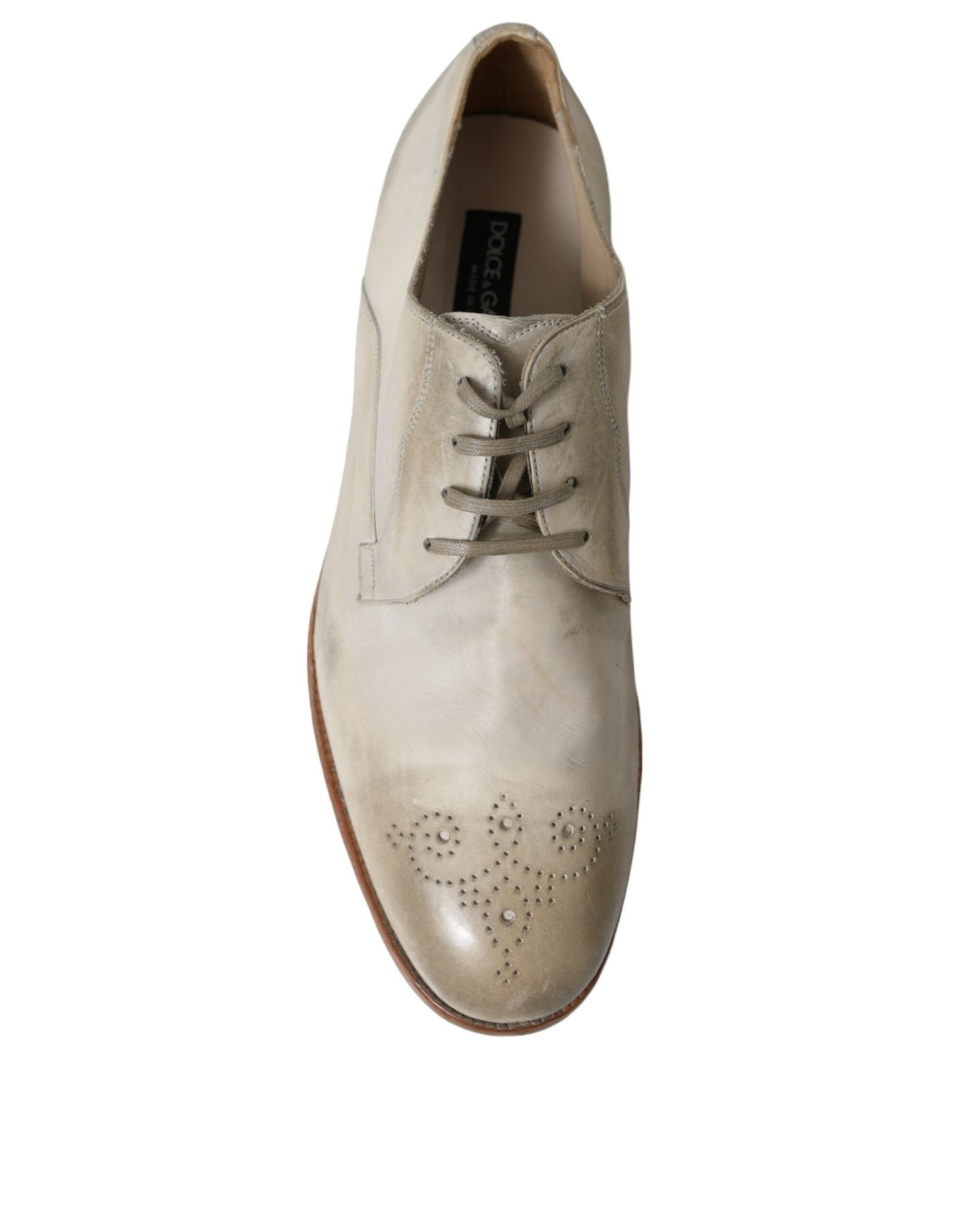Dolce & Gabbana White Distressed Leather Derby Dress Shoes - SMARTMARTNZ
