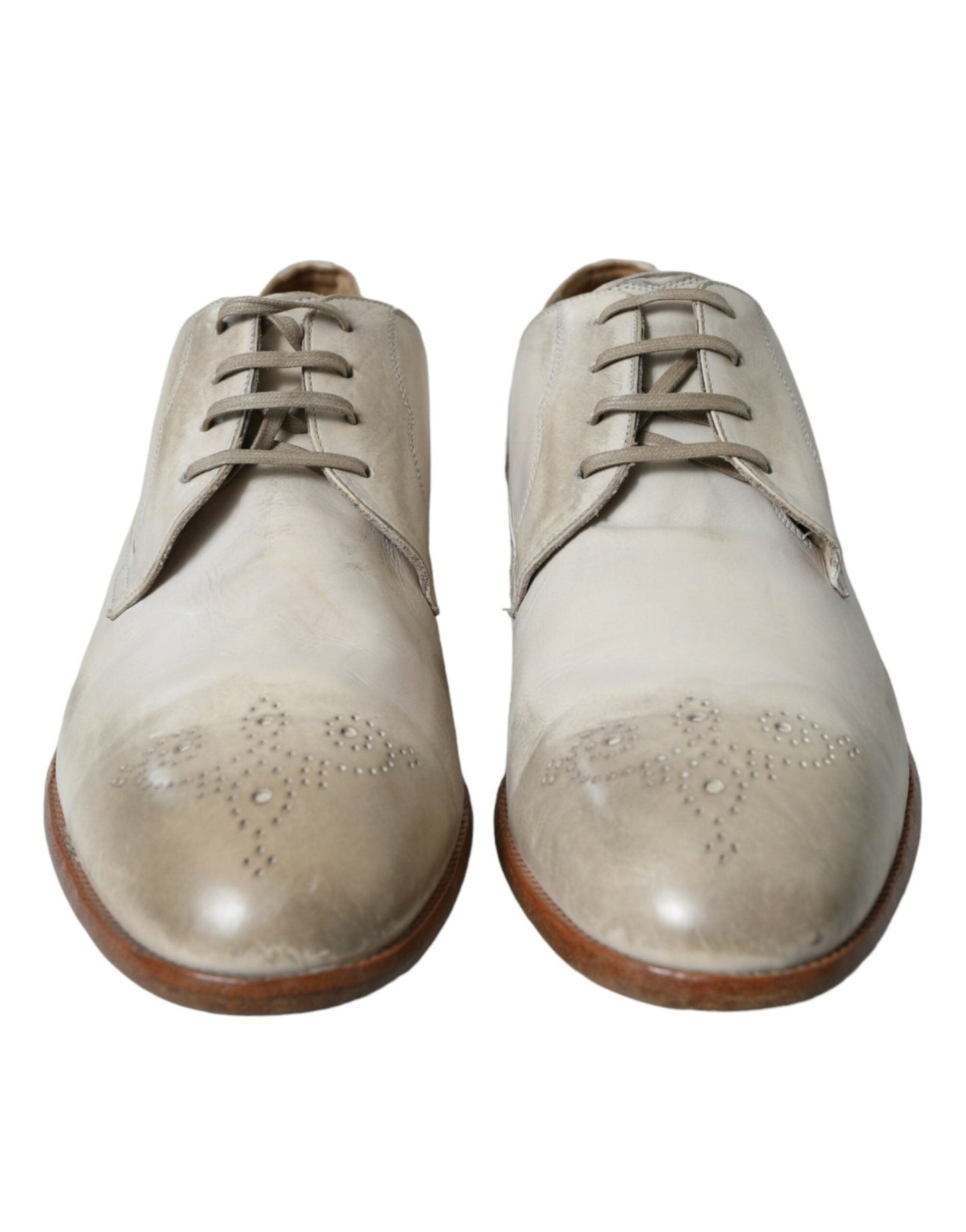 Dolce & Gabbana White Distressed Leather Derby Dress Shoes - SMARTMARTNZ