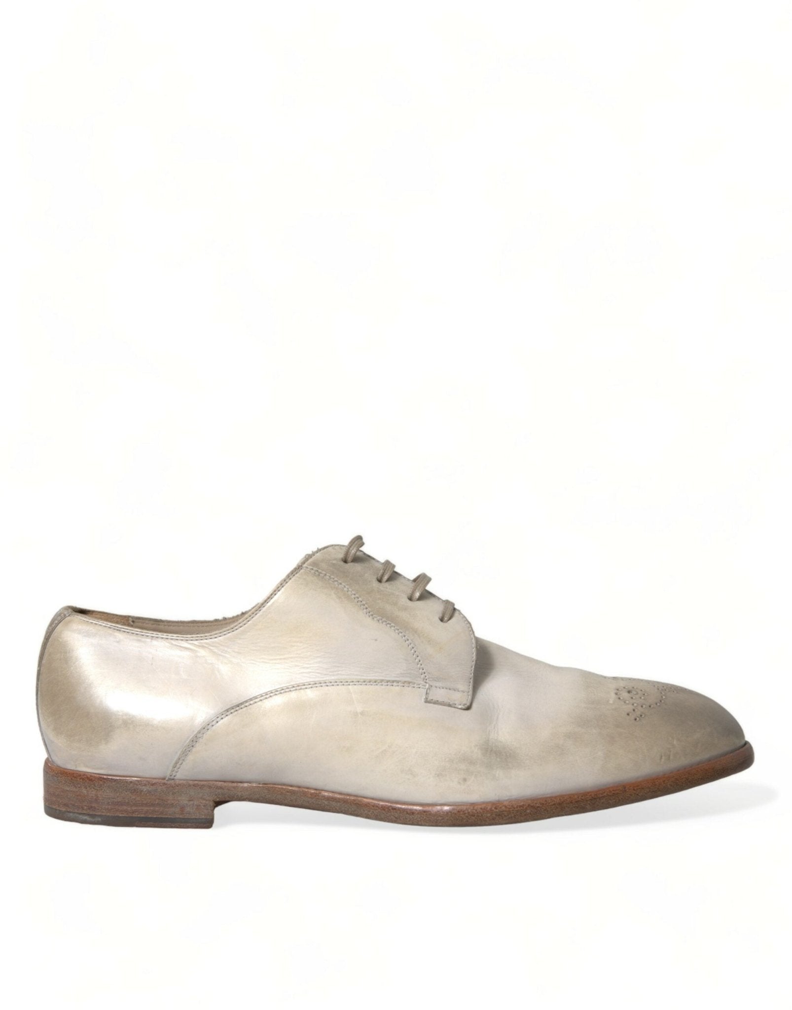 Dolce & Gabbana White Distressed Leather Derby Dress Shoes - SMARTMARTNZ