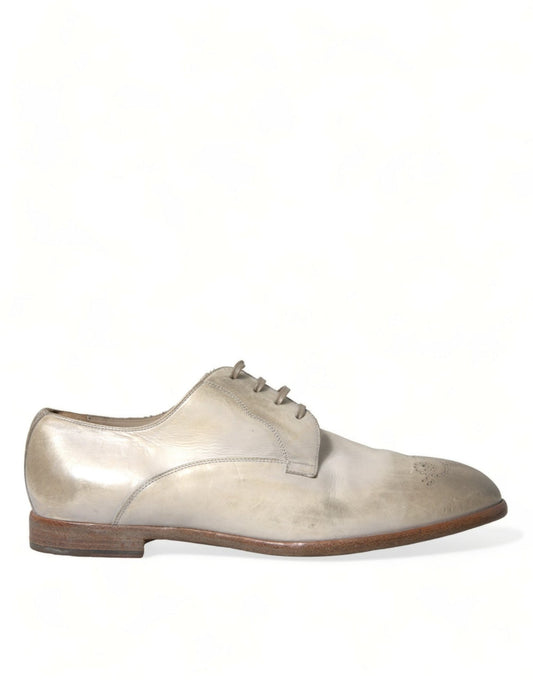Dolce & Gabbana White Distressed Leather Derby Dress Shoes - SMARTMARTNZ