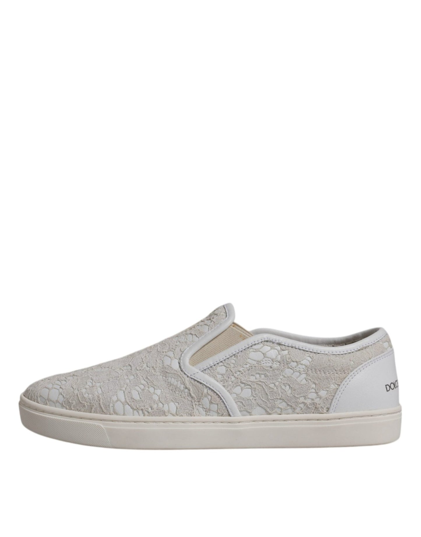 Dolce & Gabbana White Floral Lace Slip On Loafers Shoes - SMARTMARTNZ