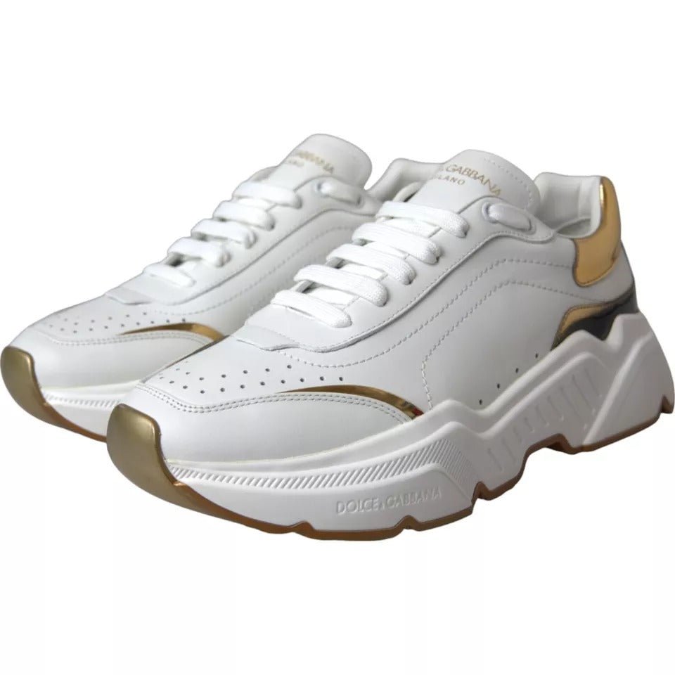 Dolce & Gabbana White Gold DAYMASTER Leather Sneakers Men Shoes - SMARTMARTNZ
