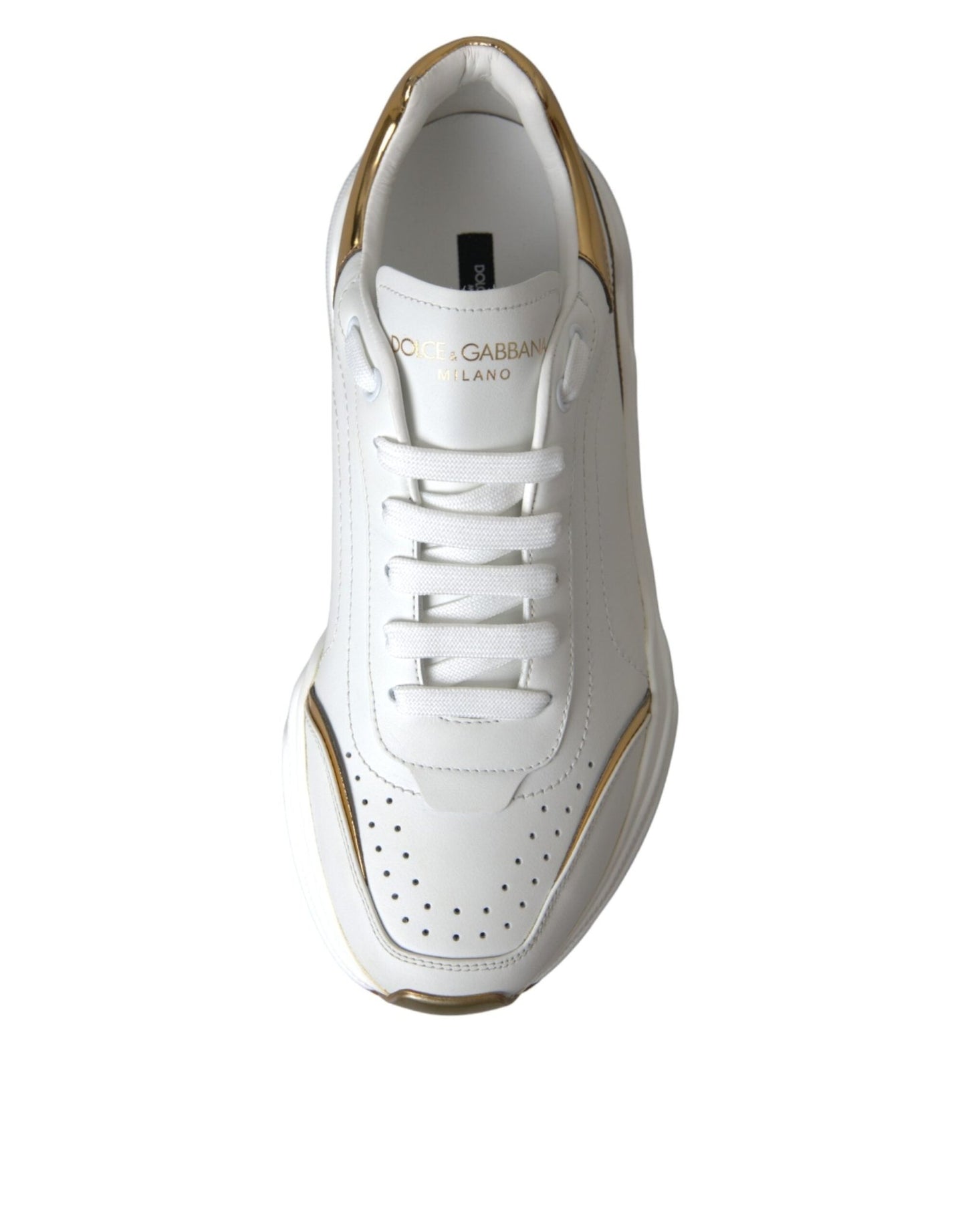 Dolce & Gabbana White Gold DAYMASTER Leather Sneakers Men Shoes - SMARTMARTNZ