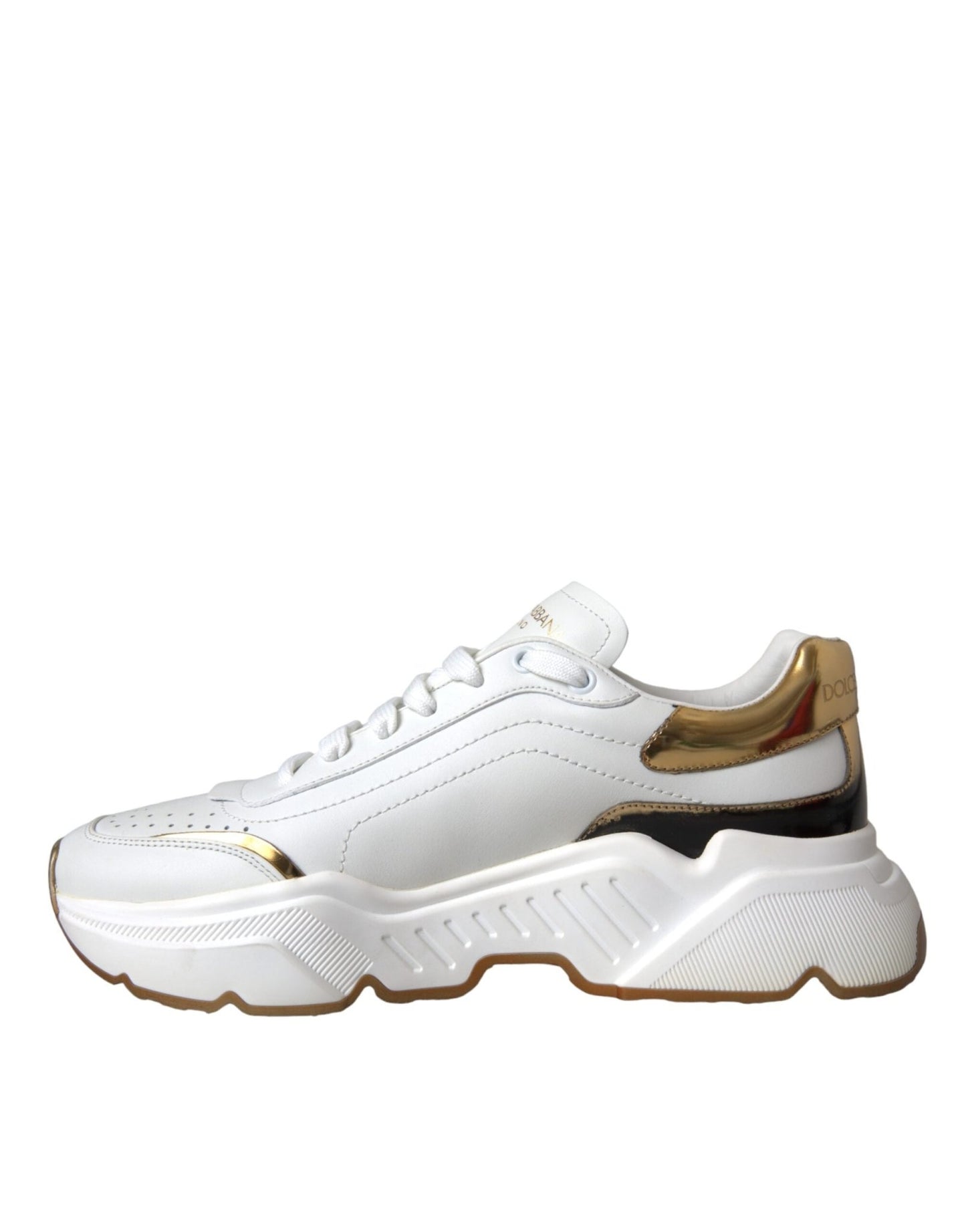 Dolce & Gabbana White Gold DAYMASTER Leather Sneakers Men Shoes - SMARTMARTNZ