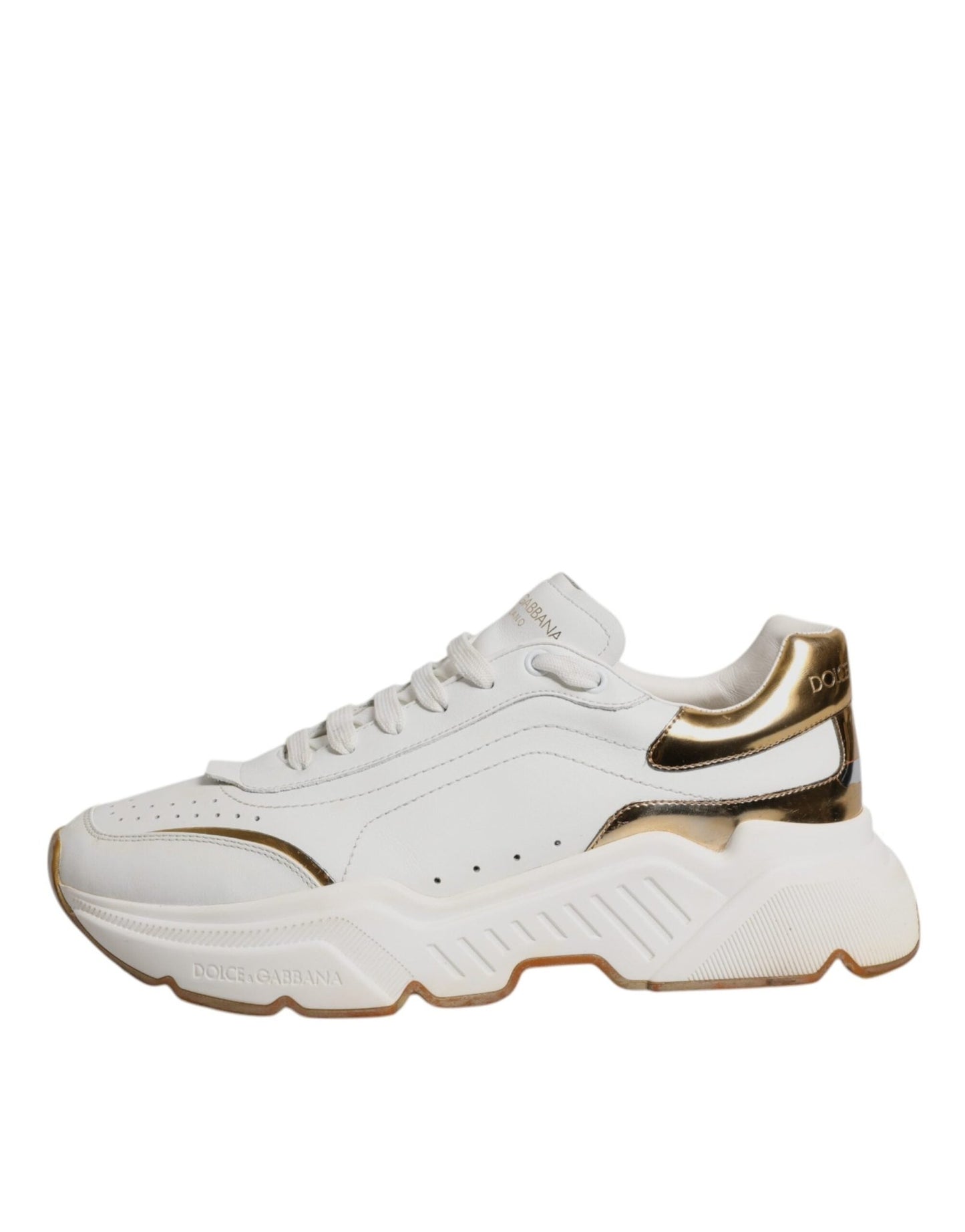 Dolce & Gabbana White Gold DAYMASTER Leather Sneakers Shoes - SMARTMARTNZ