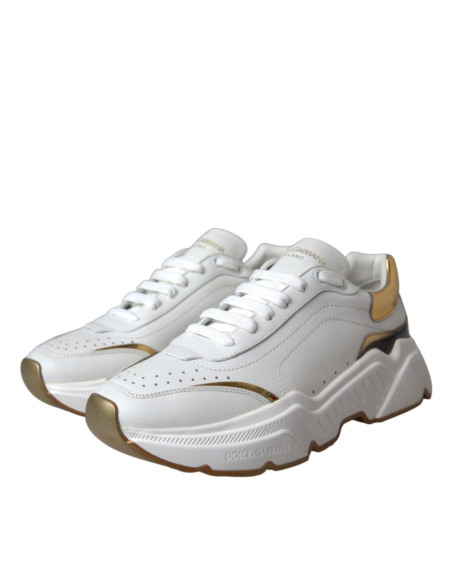 Dolce & Gabbana White Gold DAYMASTER Leather Sneakers Shoes - SMARTMARTNZ