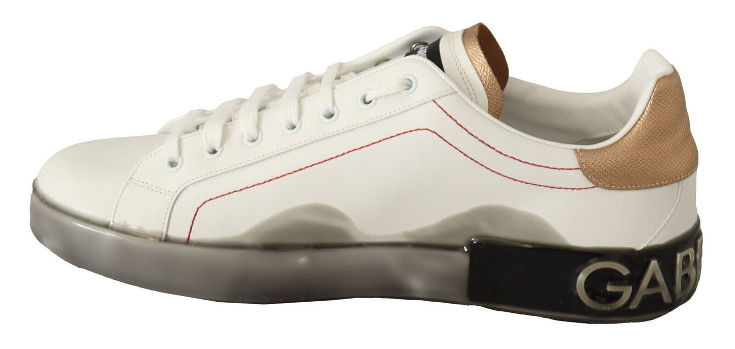 Dolce & Gabbana White Gold Leather Low Top Sneakers Casual Shoes - SMARTMARTNZ