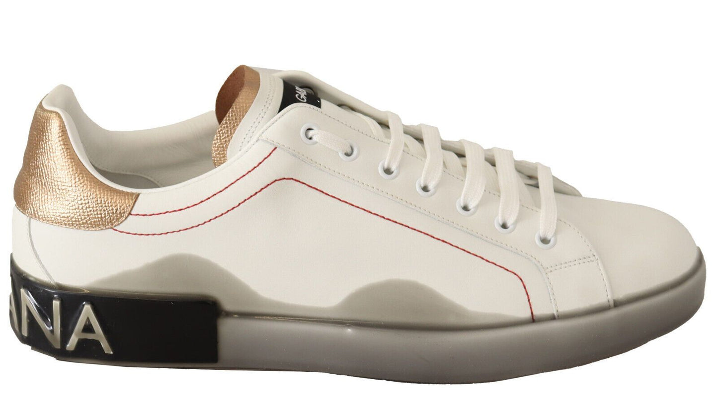 Dolce & Gabbana White Gold Leather Low Top Sneakers Casual Shoes - SMARTMARTNZ