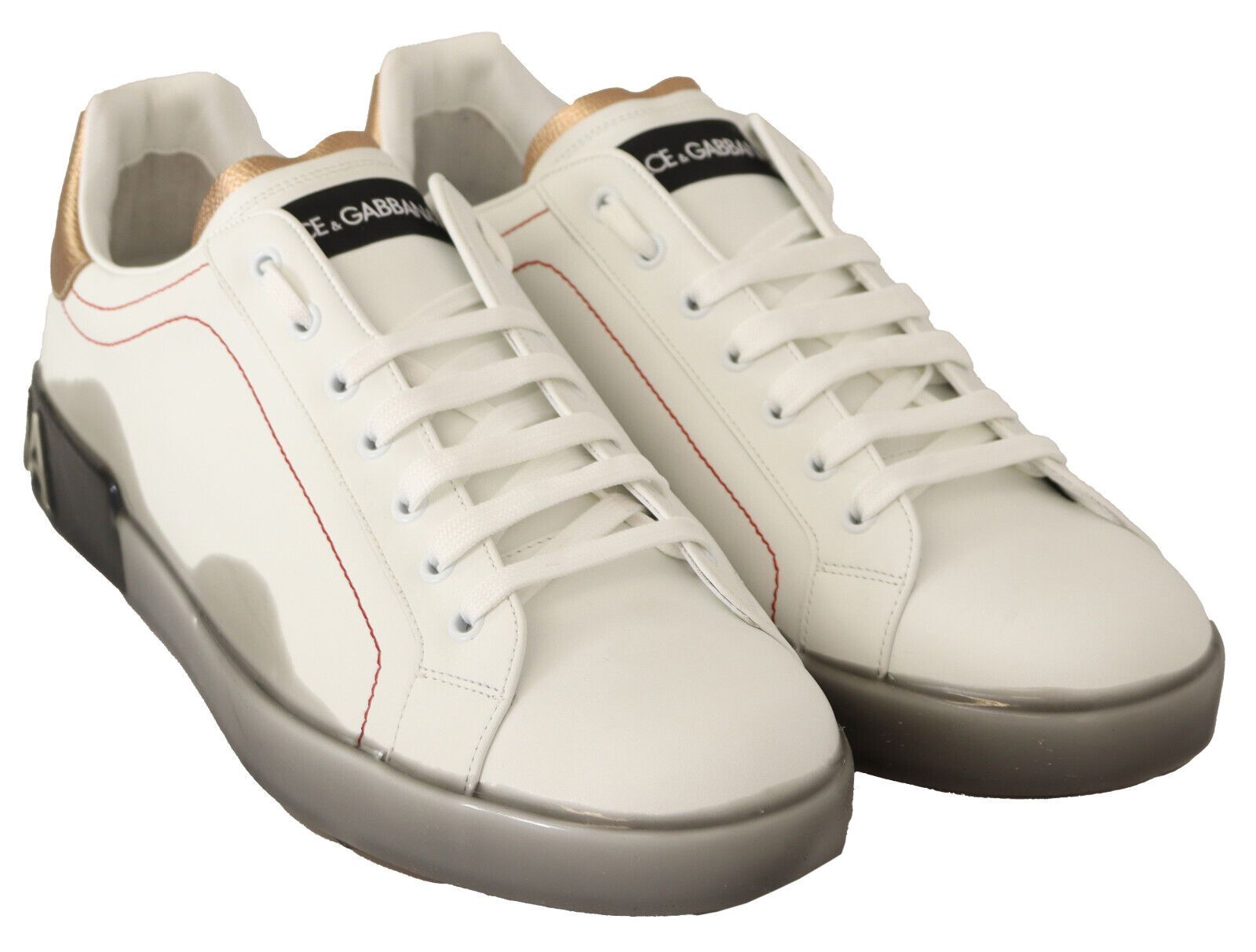 Dolce & Gabbana White Gold Leather Low Top Sneakers Casual Shoes - SMARTMARTNZ