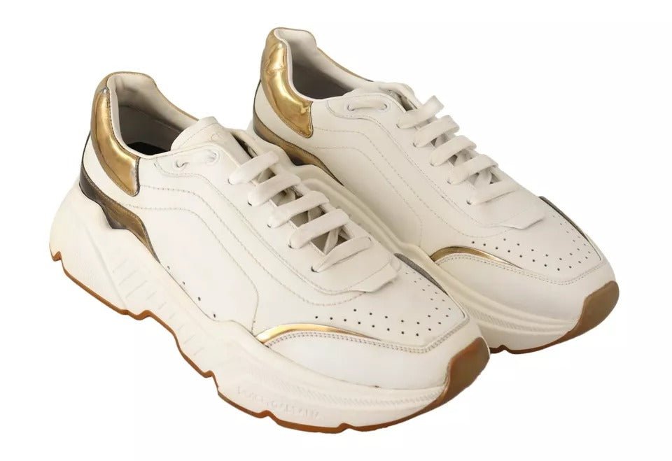 Dolce & Gabbana White Gold Leather Sport DAYMASTER Sneakers Shoes - SMARTMARTNZ