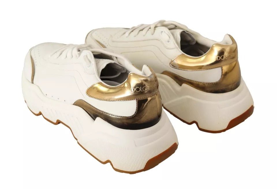 Dolce & Gabbana White Gold Leather Sport DAYMASTER Sneakers Shoes - SMARTMARTNZ