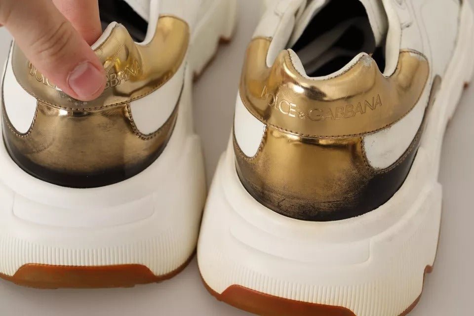 Dolce & Gabbana White Gold Leather Sport DAYMASTER Sneakers Shoes - SMARTMARTNZ