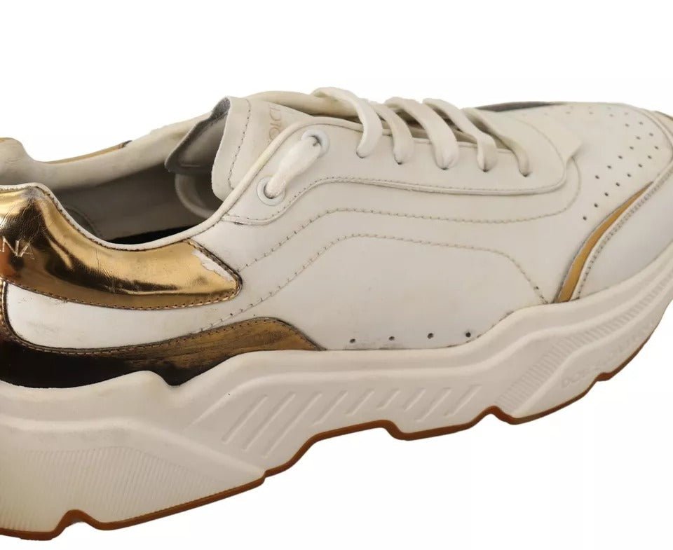 Dolce & Gabbana White Gold Leather Sport DAYMASTER Sneakers Shoes - SMARTMARTNZ