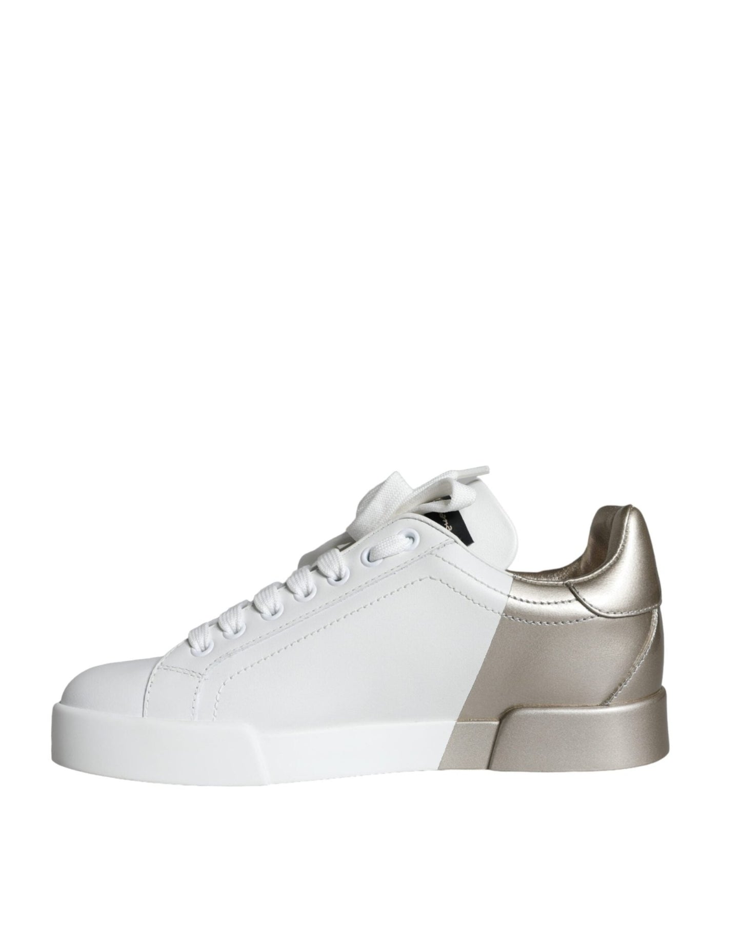 Dolce & Gabbana White Gold Portofino Low Top Leather Sneakers Shoes - SMARTMARTNZ
