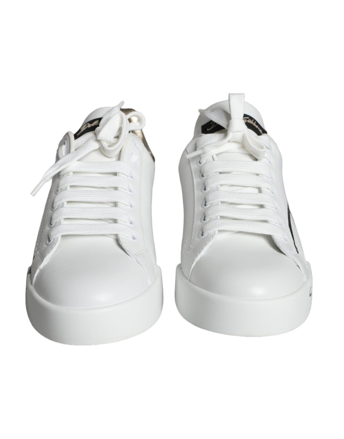 Dolce & Gabbana White Gold Portofino Low Top Leather Sneakers Shoes - SMARTMARTNZ