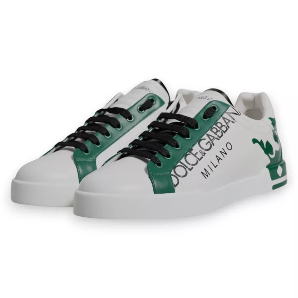 Dolce & Gabbana White Green Leather Crown Milano Sneakers Shoes - SMARTMARTNZ