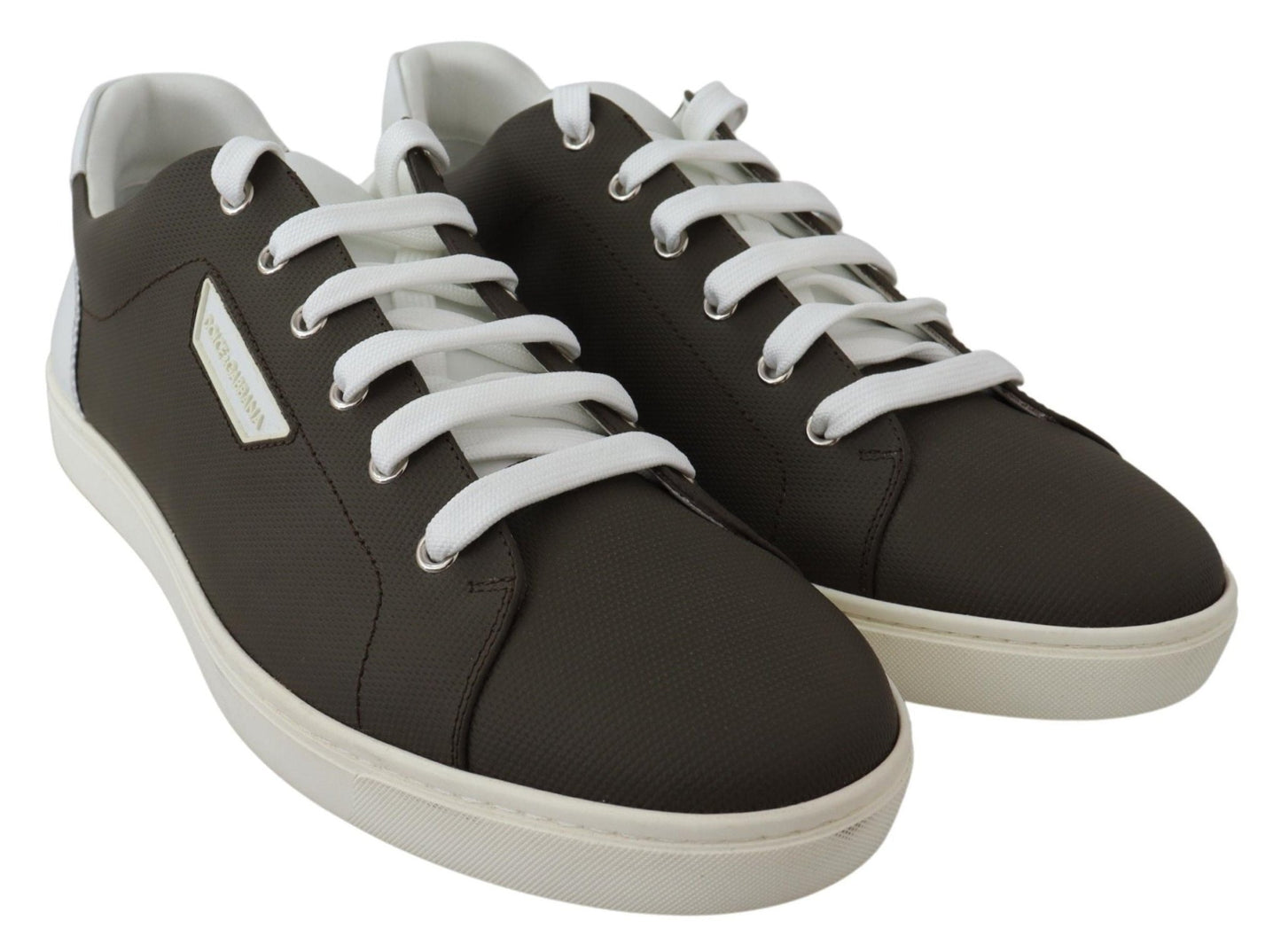 Dolce & Gabbana White Green Leather Low Top Sneakers Shoes - SMARTMARTNZ