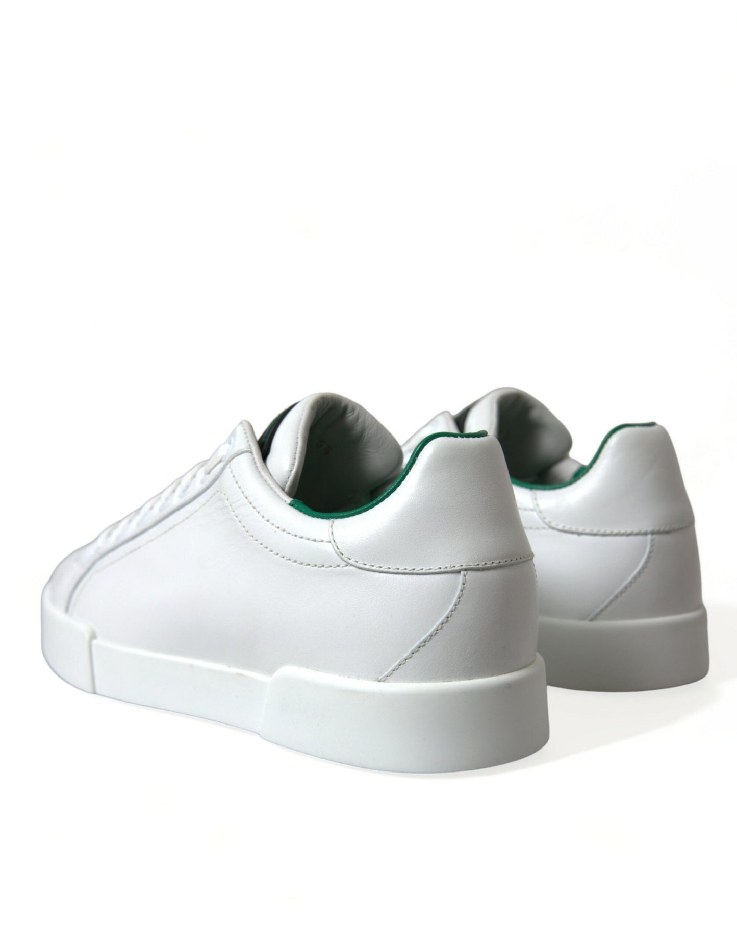 Dolce & Gabbana White Green Leather Portofino Sneakers Shoes - SMARTMARTNZ