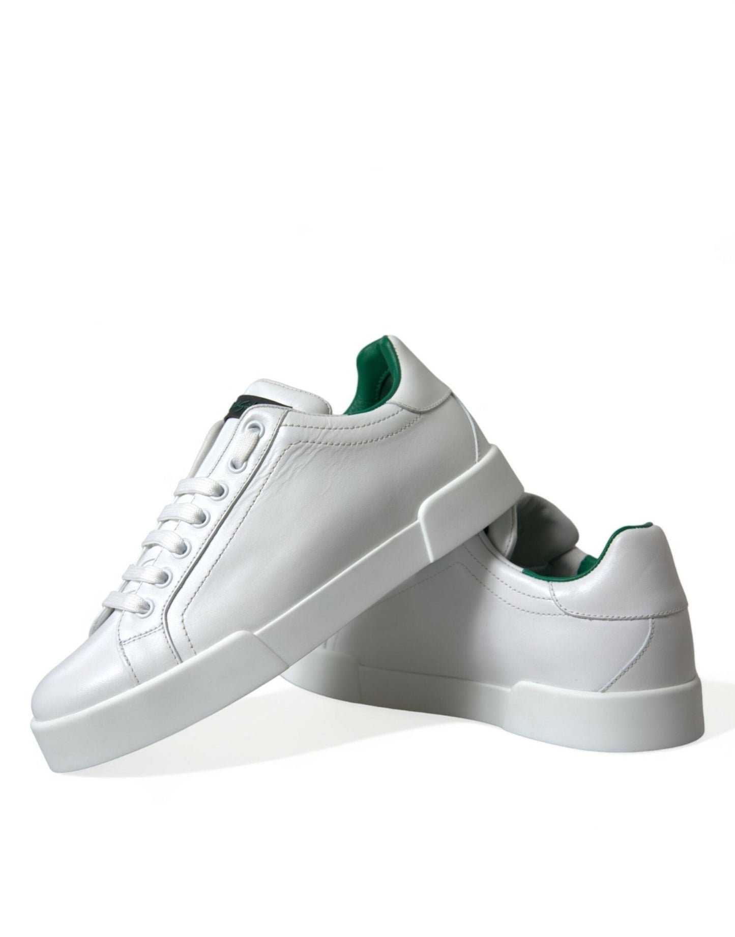 Dolce & Gabbana White Green Leather Portofino Sneakers Shoes - SMARTMARTNZ