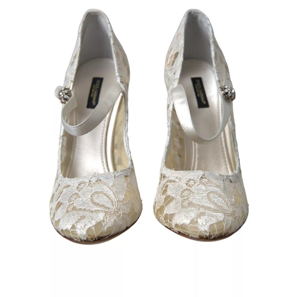 Dolce & Gabbana White Lace Crystals Heels Sandals Shoes - SMARTMARTNZ