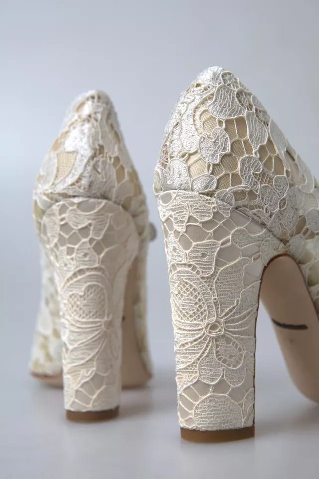 Dolce & Gabbana White Lace Crystals Heels Sandals Shoes - SMARTMARTNZ