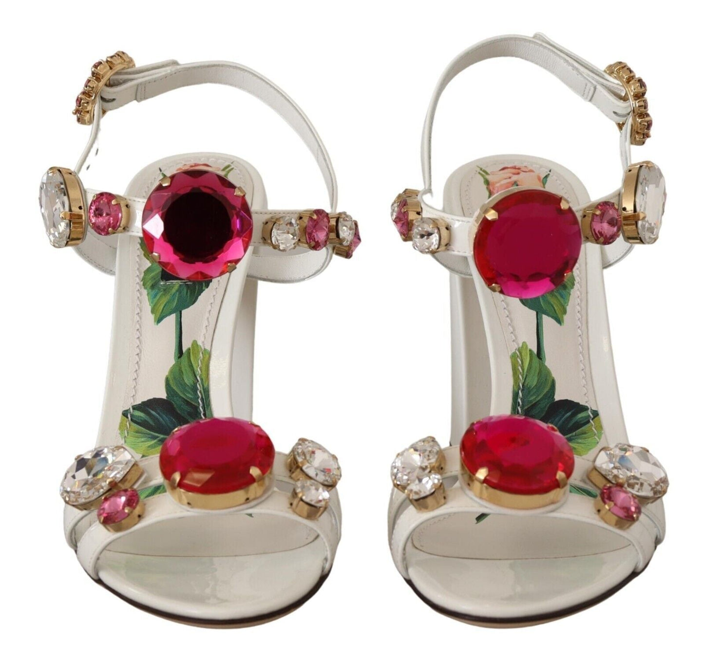 Dolce & Gabbana White Leather Crystal Keira Heels Sandals Shoes - SMARTMARTNZ