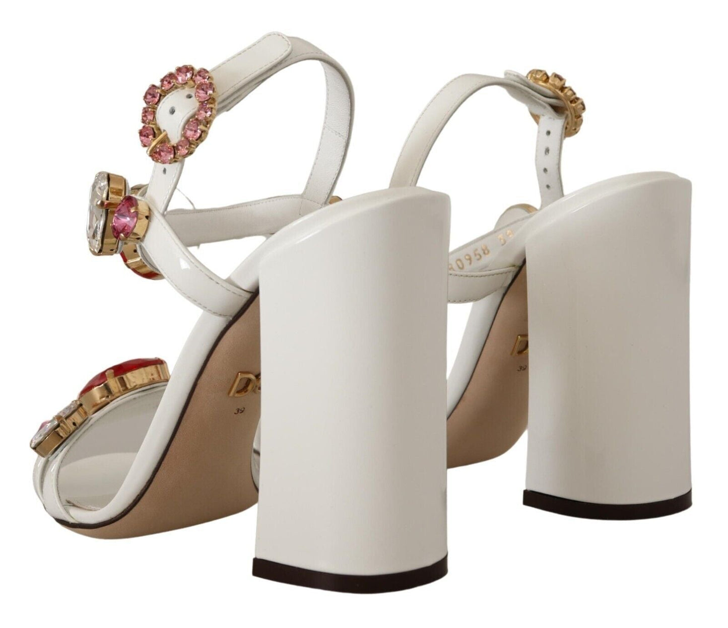 Dolce & Gabbana White Leather Crystal Keira Heels Sandals Shoes - SMARTMARTNZ