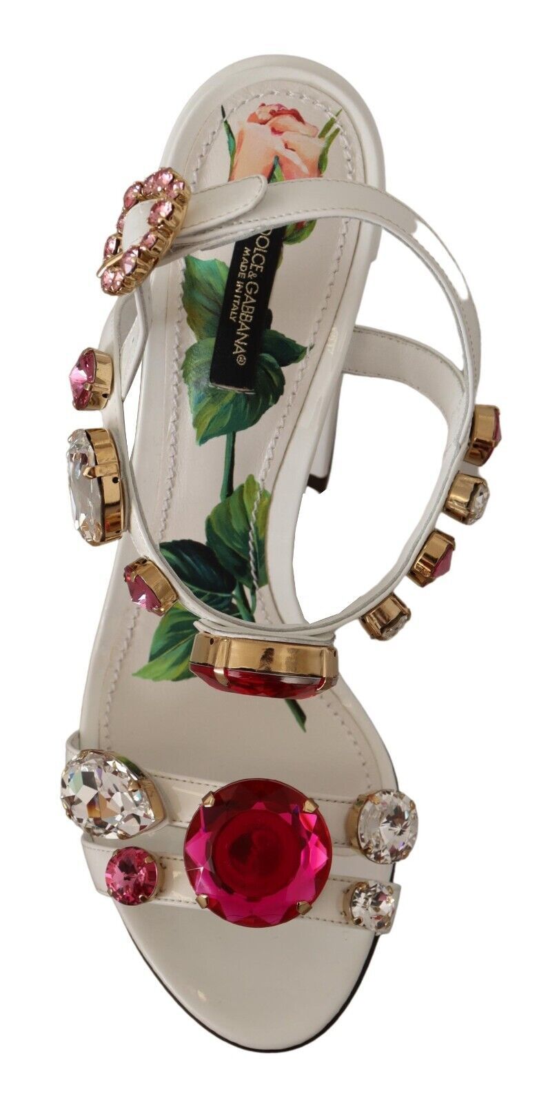Dolce & Gabbana White Leather Crystal Keira Heels Sandals Shoes - SMARTMARTNZ