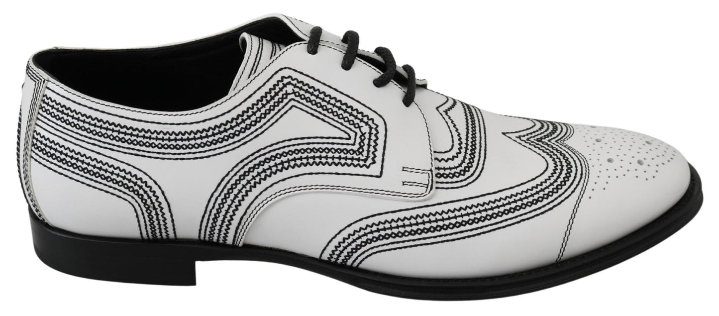 Dolce & Gabbana White Leather Derby Formal Black Lace Shoes - SMARTMARTNZ