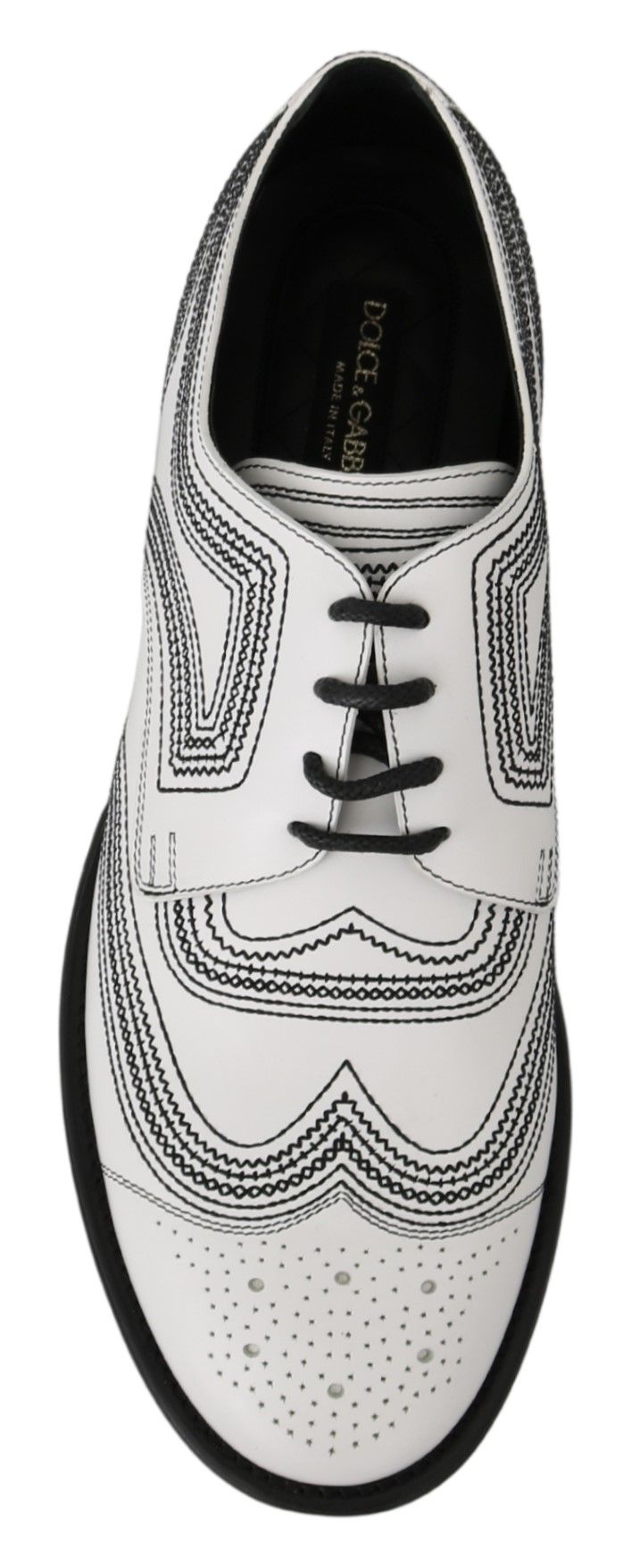 Dolce & Gabbana White Leather Derby Formal Black Lace Shoes - SMARTMARTNZ