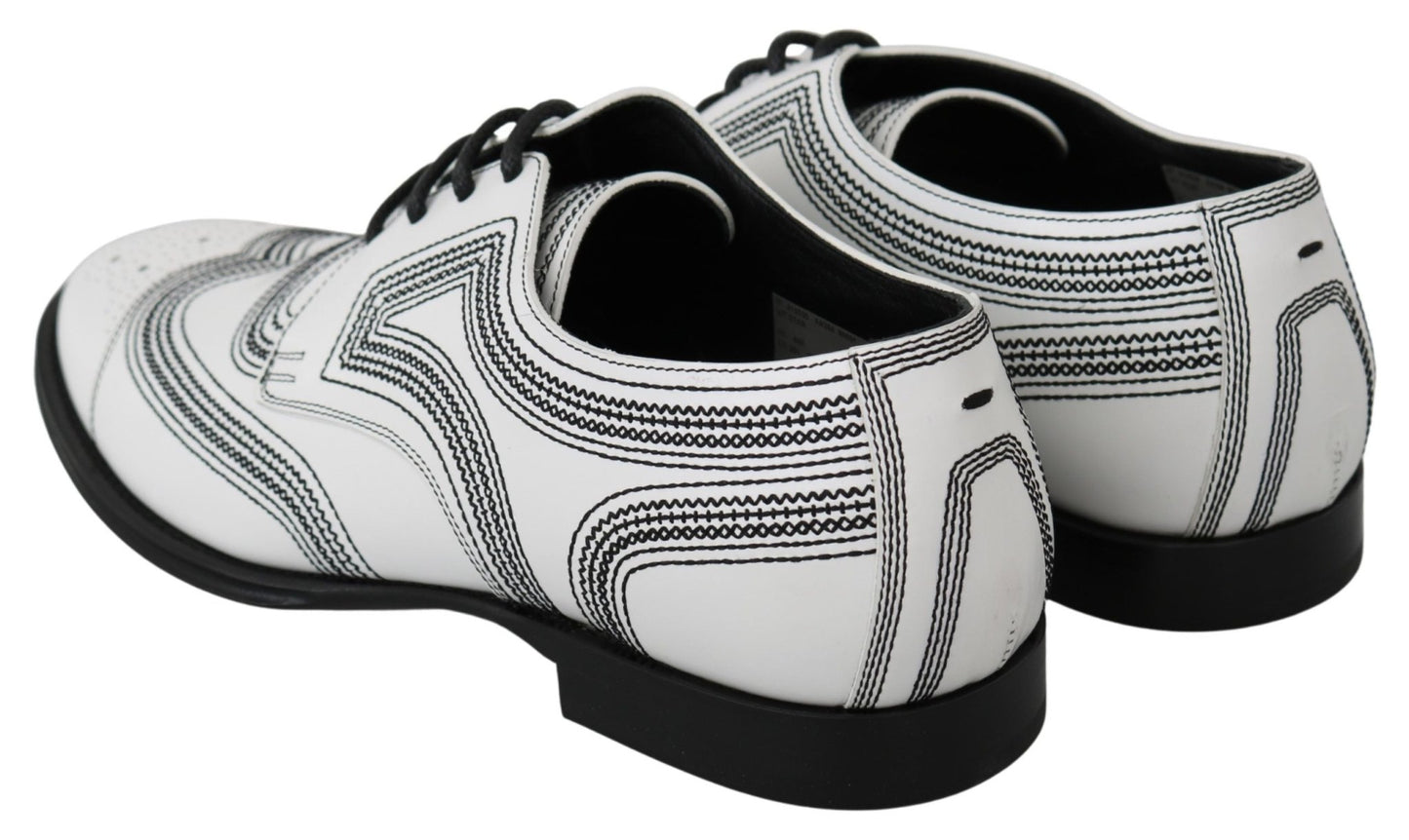 Dolce & Gabbana White Leather Derby Formal Black Lace Shoes - SMARTMARTNZ