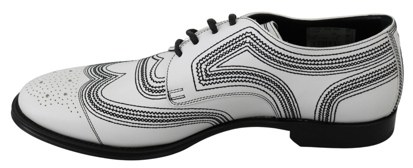 Dolce & Gabbana White Leather Derby Formal Black Lace Shoes - SMARTMARTNZ