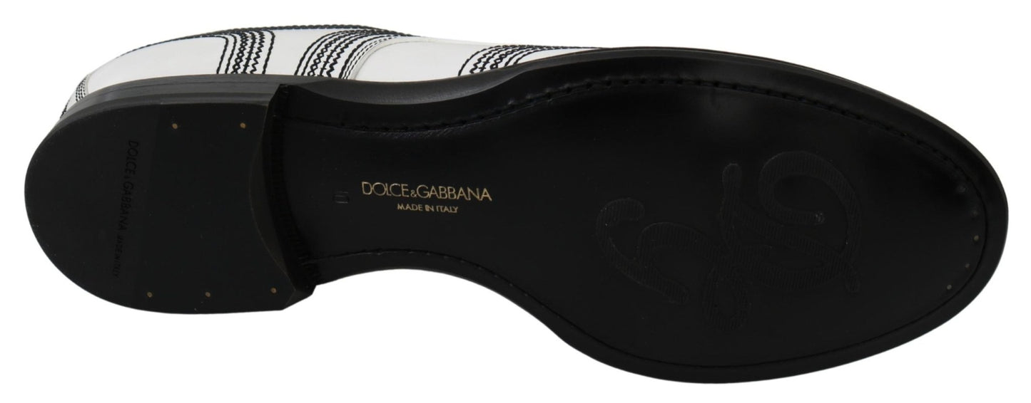Dolce & Gabbana White Leather Derby Formal Black Lace Shoes - SMARTMARTNZ
