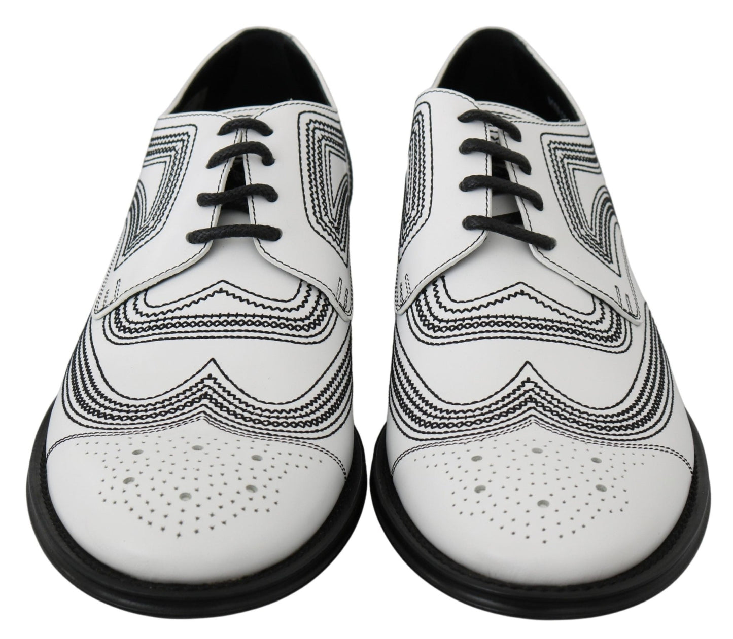 Dolce & Gabbana White Leather Derby Formal Black Lace Shoes - SMARTMARTNZ