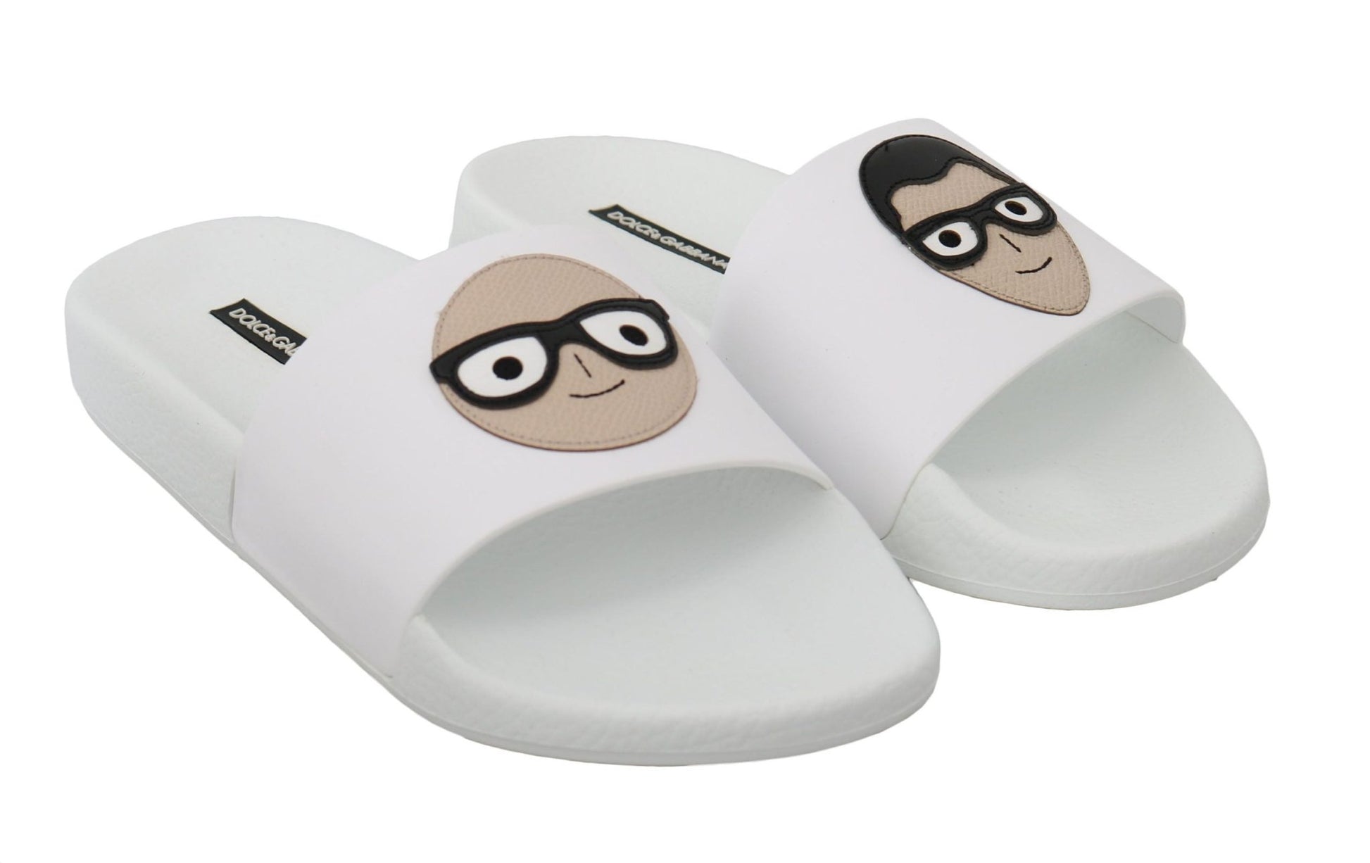 Dolce & Gabbana White Leather dgfamily Slides Shoes Sandals - SMARTMARTNZ