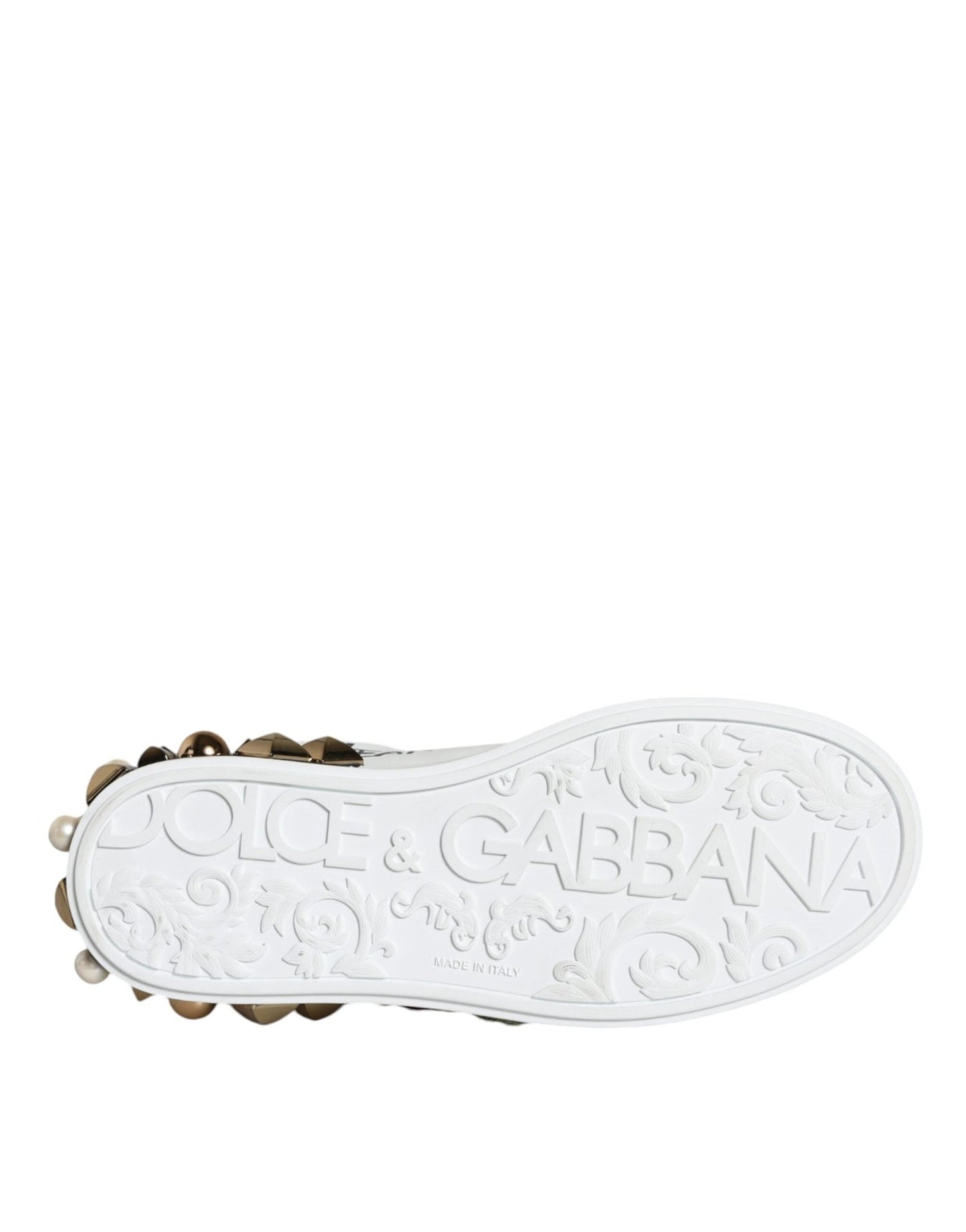 Dolce & Gabbana White Leather Floral Studded Sneakers Shoes - SMARTMARTNZ