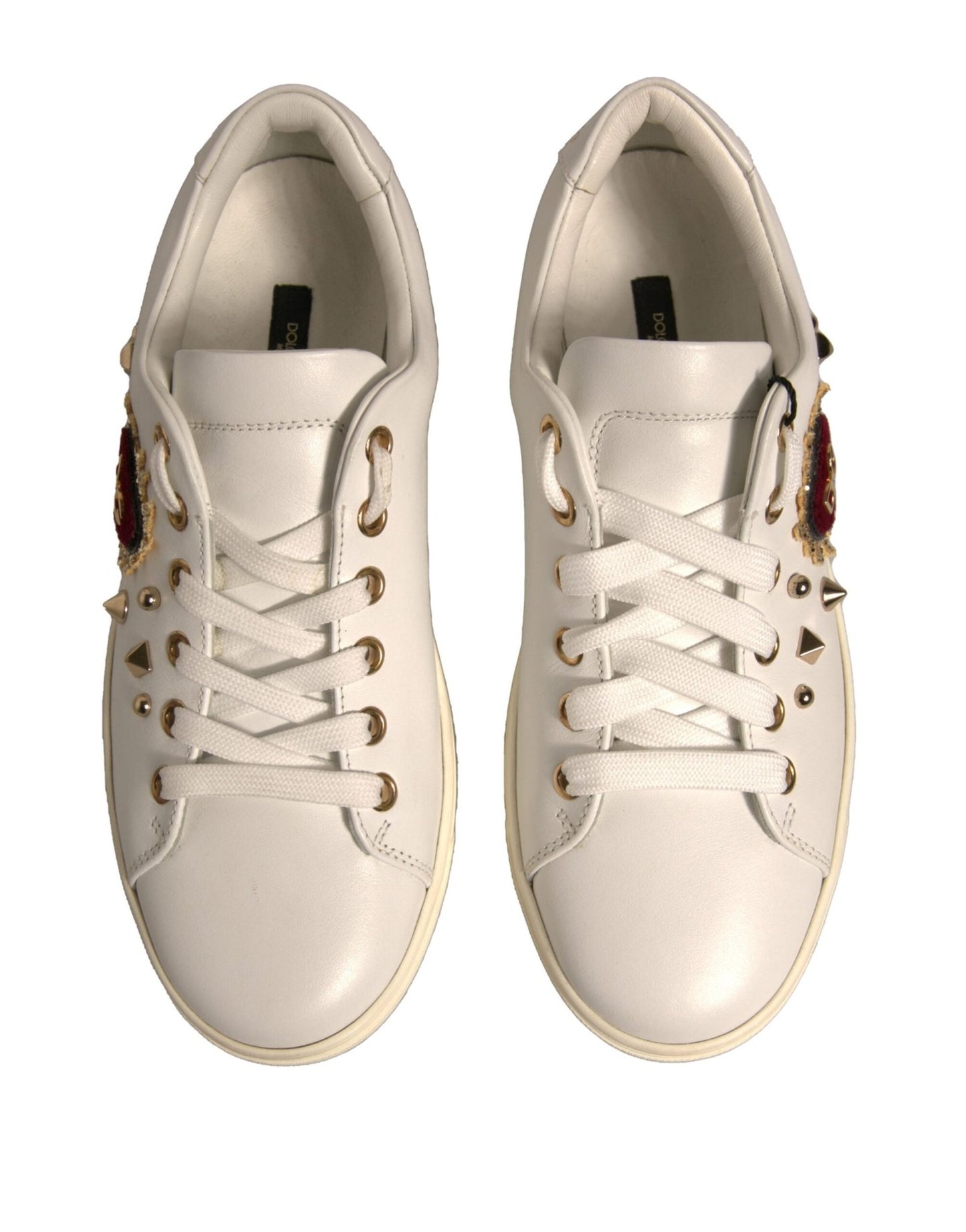 Dolce & Gabbana White Leather Gold Red Heart Sneakers Shoes - SMARTMARTNZ