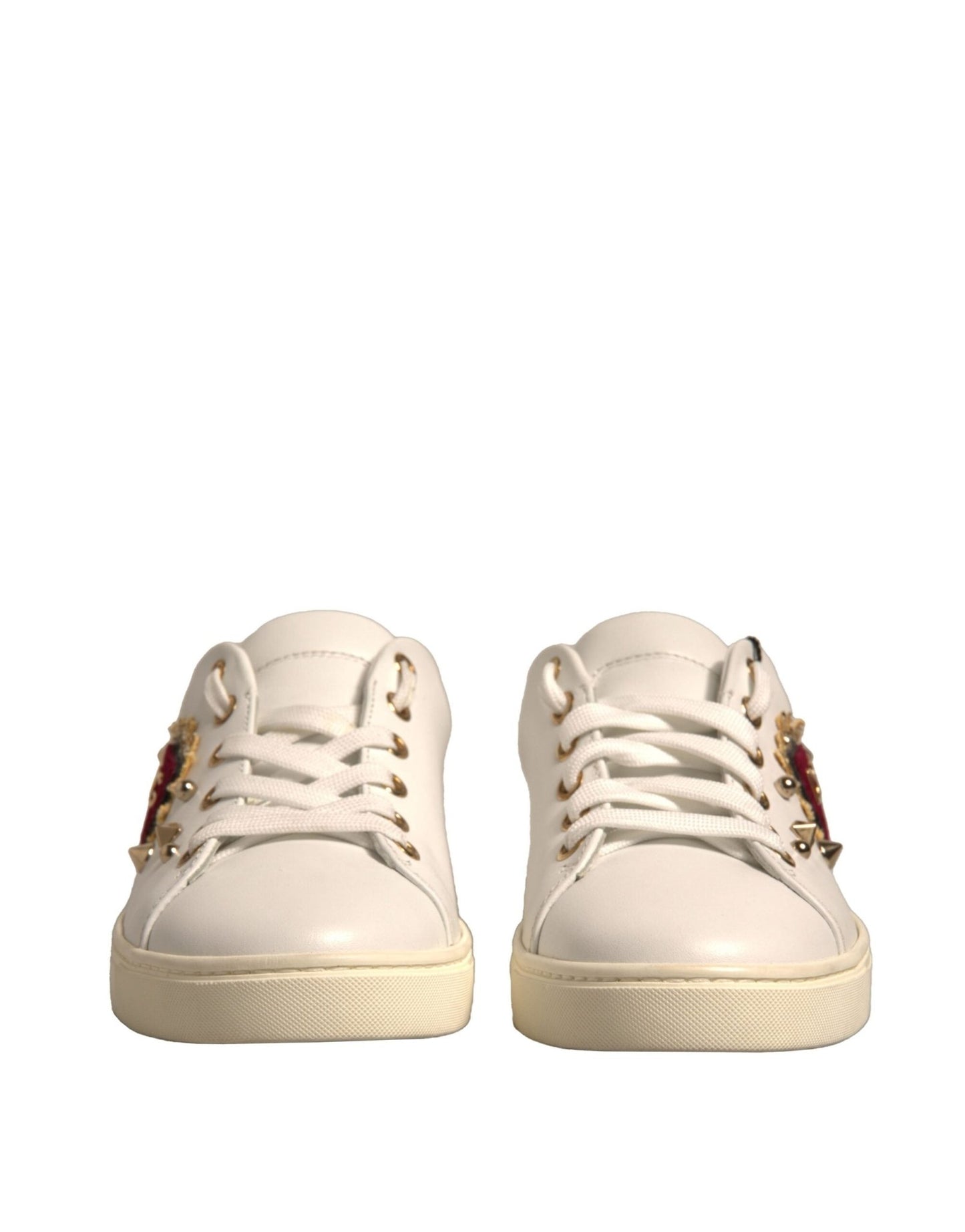 Dolce & Gabbana White Leather Gold Red Heart Sneakers Shoes - SMARTMARTNZ