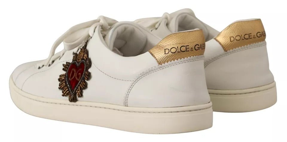 Dolce & Gabbana White Leather Heart Low Top Casual Sneakers Shoes - SMARTMARTNZ