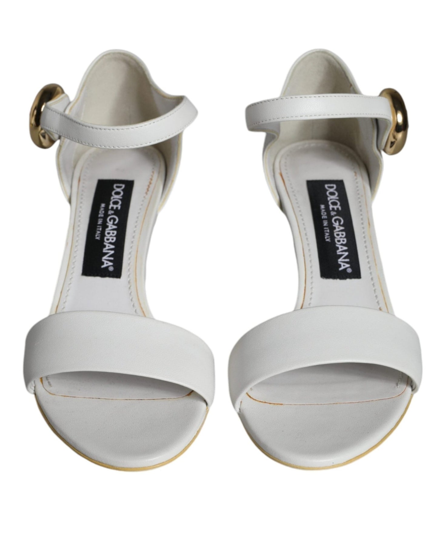 Dolce & Gabbana White Leather Heels Keira Sandals Shoes - SMARTMARTNZ