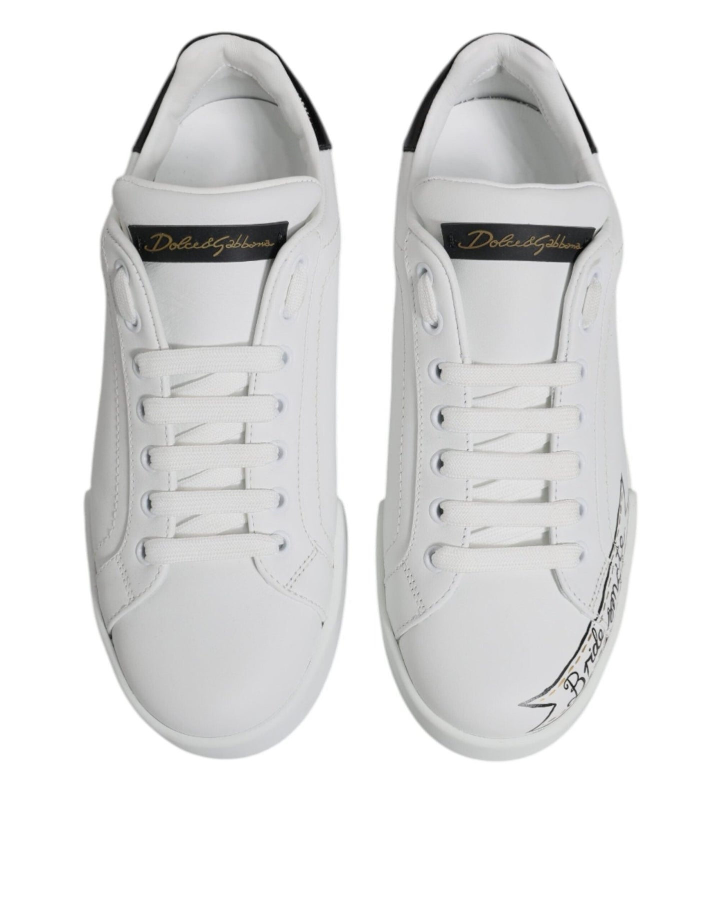 Dolce & Gabbana White Leather Low Top Lace Up Sneakers Shoes - SMARTMARTNZ