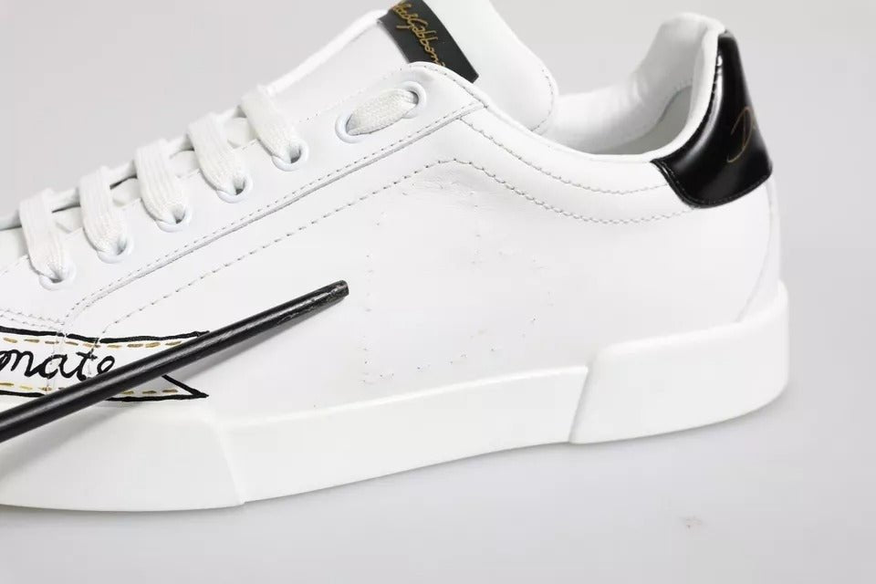 Dolce & Gabbana White Leather Low Top Lace Up Sneakers Shoes - SMARTMARTNZ