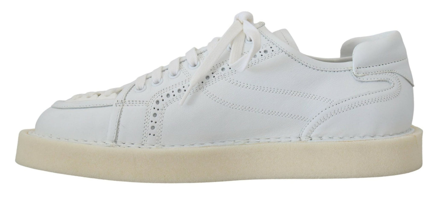 Dolce & Gabbana White Leather Low Top Oxford Sneakers Casual Shoes - SMARTMARTNZ