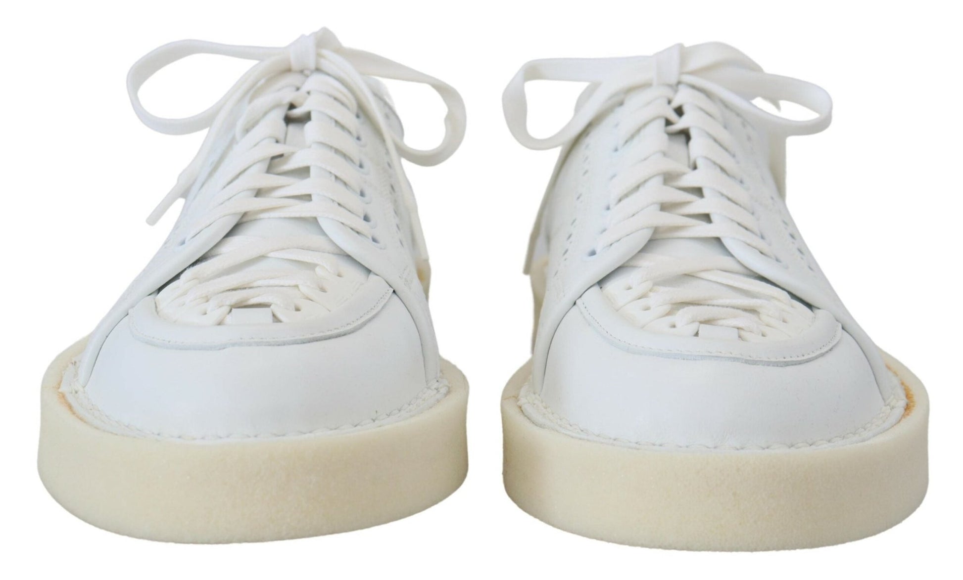 Dolce & Gabbana White Leather Low Top Oxford Sneakers Casual Shoes - SMARTMARTNZ