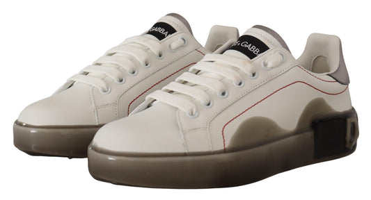 Dolce & Gabbana White Leather Shoes Womens Logo Portofino Sneakers - SMARTMARTNZ