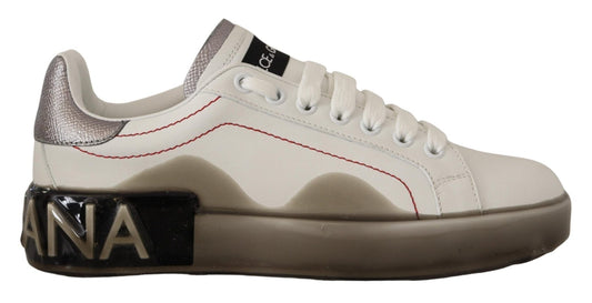 Dolce & Gabbana White Leather Shoes Womens Logo Portofino Sneakers - SMARTMARTNZ